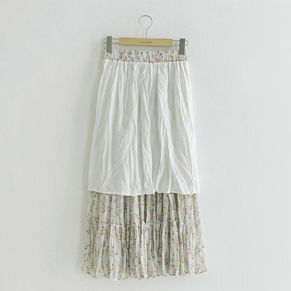 Pastel Mint Green Floral Tiered Midi Skirt - Picture 3 of 4